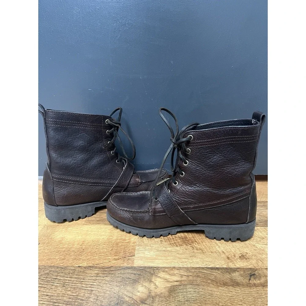 Polo Ralph Lauren Ranger POLO Country Tumbled Grain Brown Leather Boots Mens 8.5